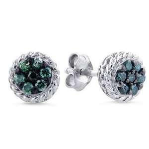   Silver 1/4 Carat tw Treated Blue Diamond Cluster Earrings Jewelry