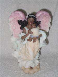 Lovely Black African American Angel holding Child Baby Resin Cold 