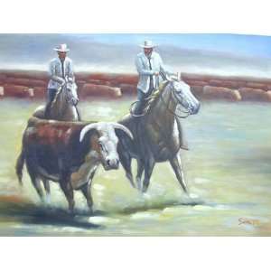  24X36 inch Hand painted Figure Oil Painting Cowboys/Rodeo 