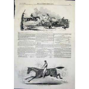  Harrow Steeple Chase Brook Fall Horses Old Print 1845 