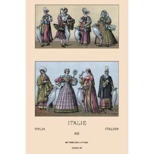  Traditional Italian Dresses by Auguste Racinet 12x18 