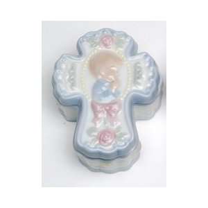  Fine Porcelain Cross Boy Cover Box Figurine