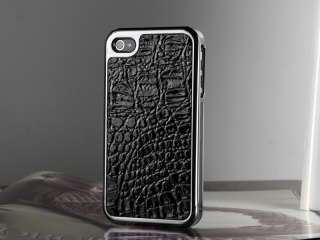 Deluxe Alligator Skin PU Leather Chrome Cover Case for Apple iPhone 4 