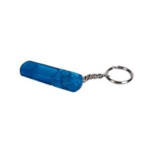   mini flashlight and whistle with key chain.