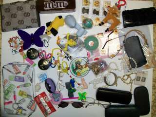 HUGE ASSORTED LOT OF JEWELRY, EYEGLASS CASES, DICE, MARY KAY, GLASSES 