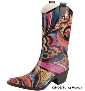 Women Mid Calf Rubber Cowboy Rain Boot Shoe Monet Sz 10  