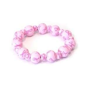    All Pink Ribbon Large Bead Bracelet All Clay 