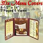 30 Menu Cover 8.5X11 6 View Triple Fold Double Stitch Trim Cafe 