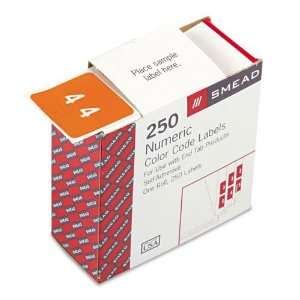 Number 4, White on Orange, 250/Roll   Sold As 1 Roll   Self adhesive 