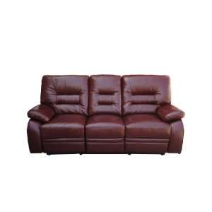  European Style Three Seats Chair Dark Red Leather Reclining Sofa 