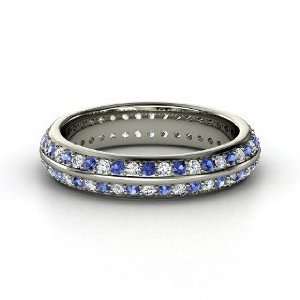 Double Pave Band, Platinum Ring with Diamond & Sapphire 