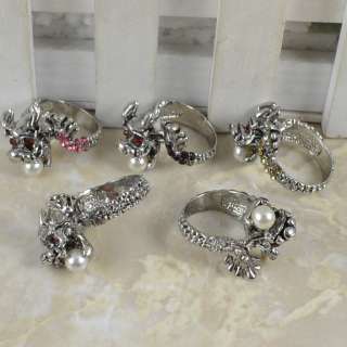 WHOLESALE LOT 10 PC VINTAGE SILVER PLATED COCKTAIL DRAGON CRYSTAL RING 