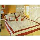 OctoRose Queen Size 7pc Micro Suede beige / burgundy comforter bedding 