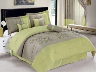New Apple Green Gray Vine Bedding Microfiber Comforter set Full Queen 