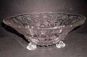 Vintage Viking Crystal Etched Three Footed Fruit Bowl  