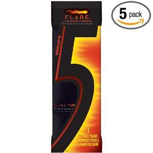 Five Flare Sugarfree Gum (15 Sticks), 3 Count Packages (Pack of 5 
