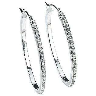 14k White Gold Diamond Accent Oval Hoop Earrings  Diamond Fascination 
