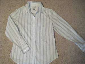 Fancy CHICOS white w/silver metallic stripe shirt 1  