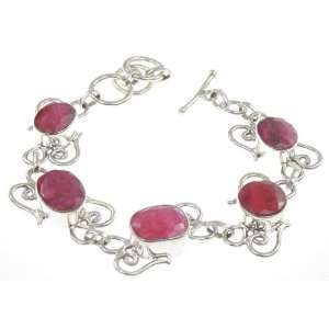   925 Sterling Silver FACETED RUBY Bracelet, 6.38 7.5, 22.9g Jewelry