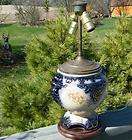 ANTIQUE OLD Baluster Vase FLOW BLUE DOUBLE LIGHT LAMP