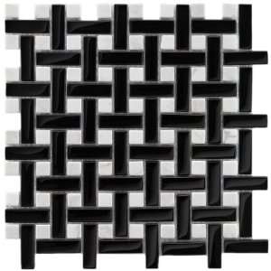  Basketweave Classic 11 x 11 Inch Glass and Stone Mosaic Wall Tile 