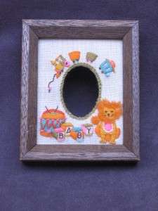 Vintage Hand Embroidery Baby Picture Frame, Lion,Train,  