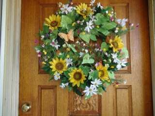 WREATH DOOR/WALL  SPRING BUMBLE BEES LADY BUGS FLOWER POTS SUNFLOWERS 