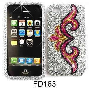   CASE COVER FOR APPLE IPHONE 4 RHINESTONES PINK/YELLOW TATTOO ON WHITE