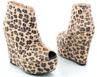 Leopard Peep Open Toe Wedge Platform ankle bootie shoes  
