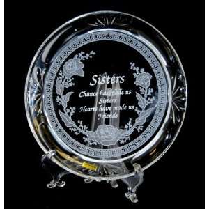 ETCHED CRYSTAL GLASS SISTER PLATE WITH EASEL STAND:  