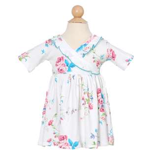 Mad Sky White Floral Ruffle Wrap Little Girls Dress 6 