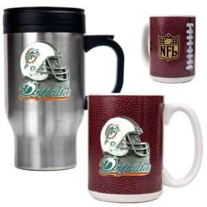  Miami Dolphins NFL Travel Mug & Gameball Ceramic Mug Set 