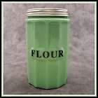 jadeite green glass tall flour canister w metal lid column