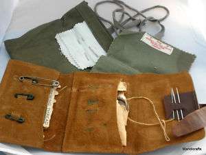   Ohio Military War WWII Sewing FIELD Kit LEATHER Twill w Buttons Thread