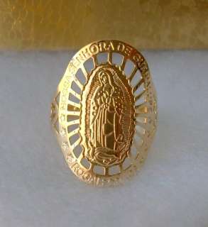   New 18K Gold Filled Catholic OUR LADY OF GUADALUPE Carved 1 Wide RING