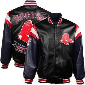  Boston Red Sox Black Pleather Varsity Full Zip Jacket 