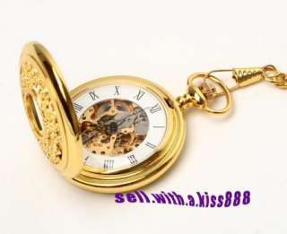 Nice Gold Tone Steampunk Skeleton Antique Roman Pocket Watch For Xmas 