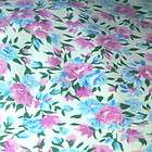   Flannel Fabric, Pink & Blue Roses, White Background, By the Yard
