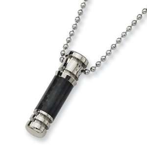   Black Carbon Fiber and Stainless Steel Pendant with 22 Inch Bead Chain