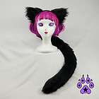   cat TAIL EARS COMBO cosplay cYbEr Goth Anime furry HEADBAND fur BLACK