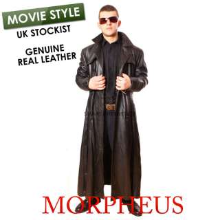MORPHEUS Mens Full Length Leather Trench Coat Jacket  