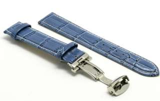 20mm Leather watch strap Croco Butterfly Clasp Blue  