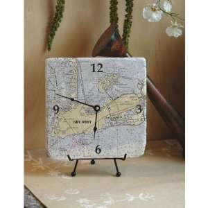   Desk clock 8 inch marble tile Key West nautical chart