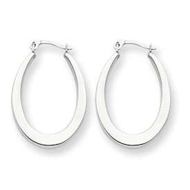 New 14k White Gold Flat Oval 3/4 Hoop Earrings  