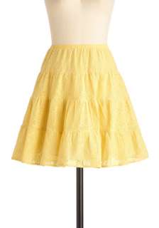 Lemon Square Dance Skirt   Short, Yellow, Tan / Cream, Solid, Lace 