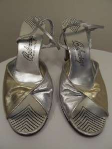 Vintage 1960s/70s Balenciaga gold & silver metallic shoes sandals 