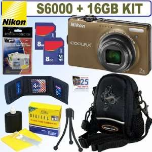  Nikon Coolpix S6000 14 MP Digital Camera (Bronze) + 16GB 