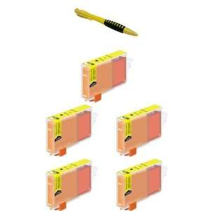  Five Yellow Ink Cartridges CLI 8 CLI8 Y + Ballpoint Pen 