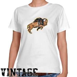   Bison Ladies White Distressed Logo Vintage Classic Fit T shirt Sports