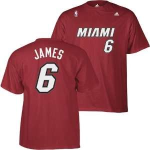  Miami Heat LeBron James Name & Number T Shirt (Red 